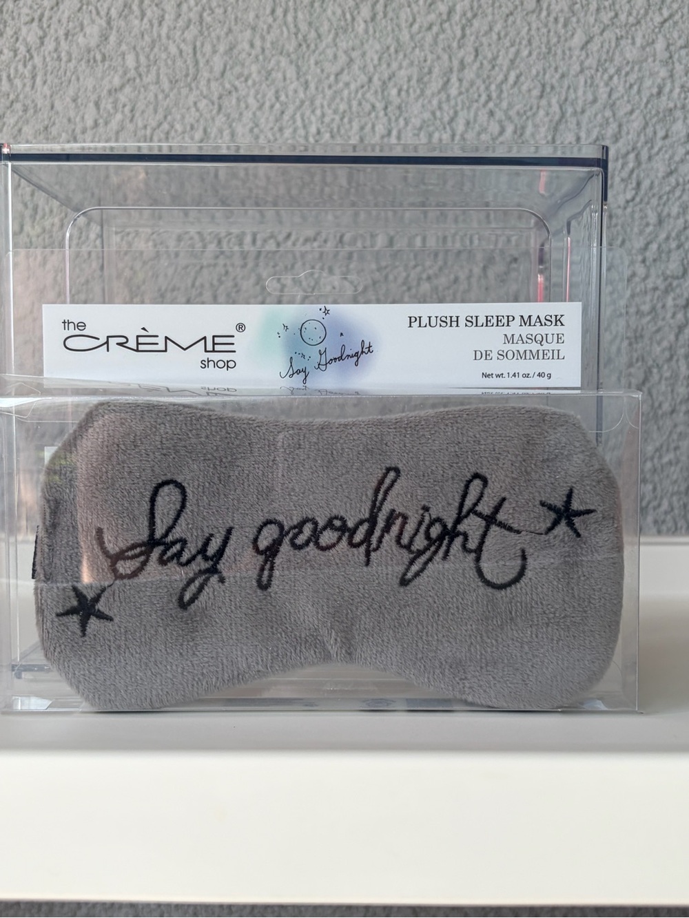The Crème Shop Plush Gray "Say Goodnight" Sleep Mask